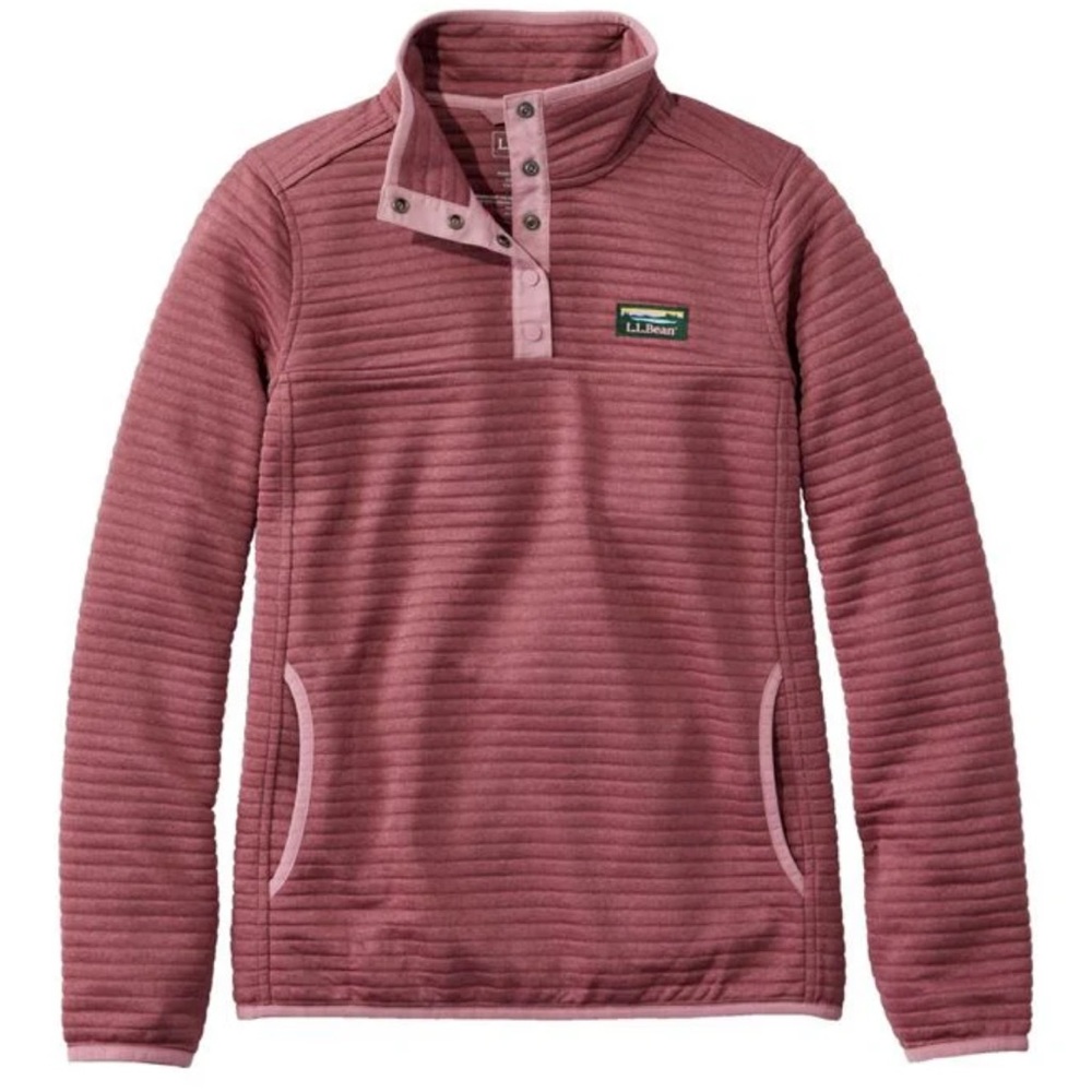 L.L Bean Women’s Arilight Knit Quilted 1/4 Button Pullover Mauve Color